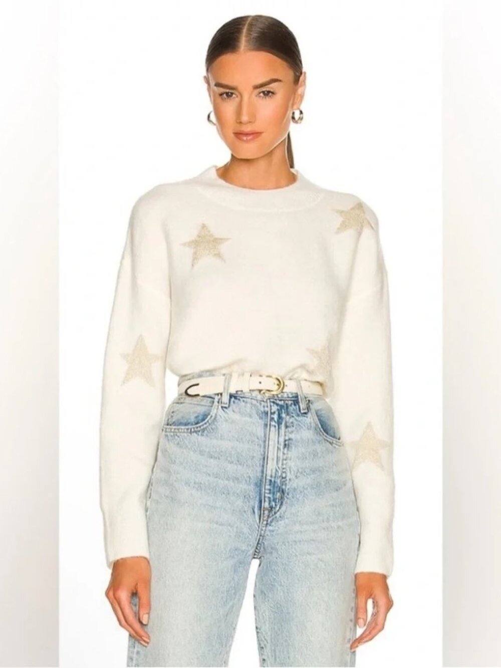 New Rails Kana White Gold Stars Pullover‎ Sweater Cream